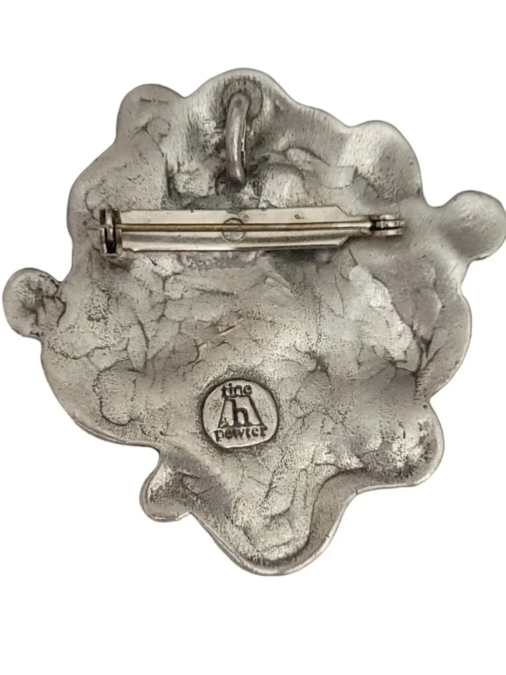 Tine H Pewter Art Nouveau Style Lady Face Brooch, Signed